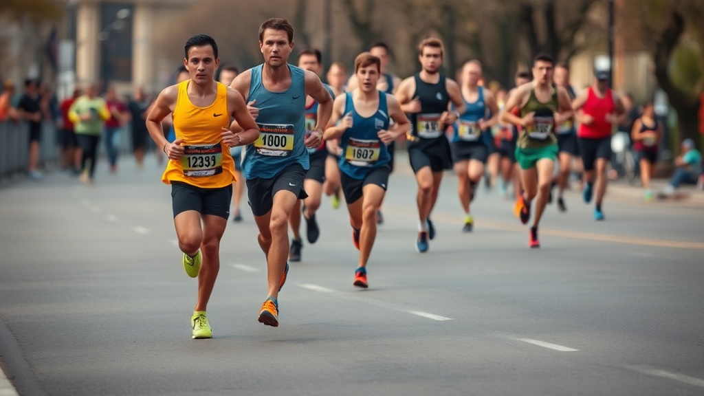 하프마라톤 코스에서 일정한 페이스를 유지하며 달리는 러너들